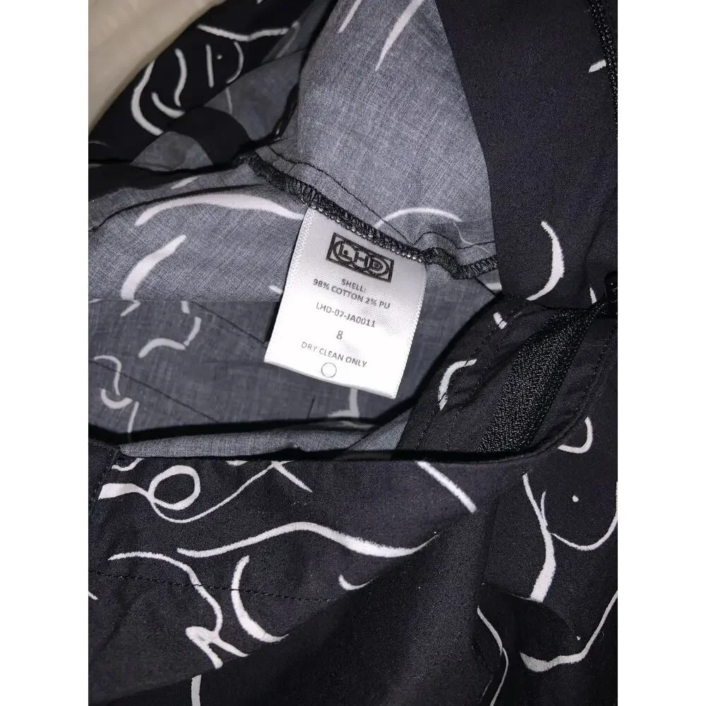 LHD Black Women’s Sz 8 All Over Ladies Figure Graphic Print Puff Sleeve Jumpsuit - Picture 7 of 8